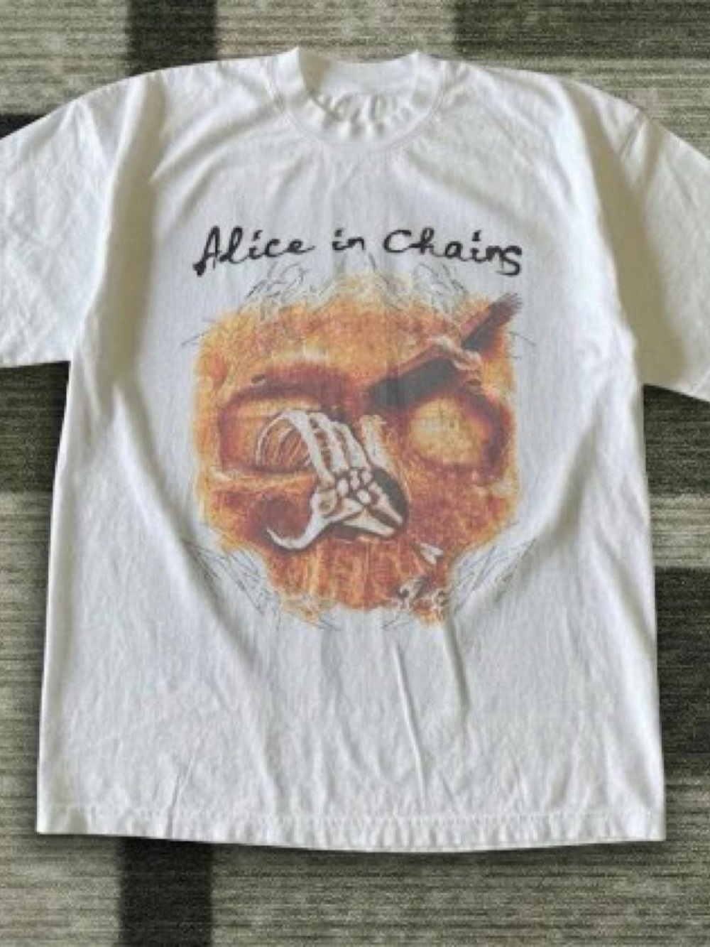 Gildan White Alice in Chains Graphic Tee with Orange Skull Art